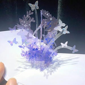 Tarjeta emergente con mariposa en 3D - Tarjeta de felicitación con forma de mariposa y flor de cristal - Tarjeta de felicitación para cualquier ocasión