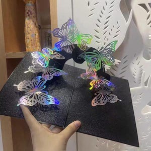 3D Colorful Butterfly Greeting Card - Handmade 3D Butterfly Flying Greeting Card - Light Reflection Colorful Blessing Holiday Greeting Card