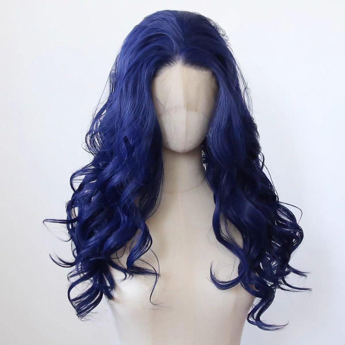 Dark blue lace front natural wig big wave curly hair full wig set dark blue cos wig