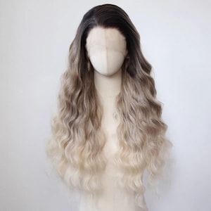Dark Brown Ombre Light Brown Beige Lace Front Natural Wig Tail Wave Curly Full Wig Brown Ombre Cos Curly Wig