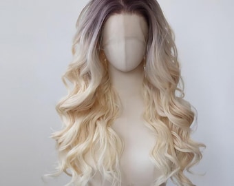 Light brown to light gold lace front natural wig, large wavy curls, full head wig, golden brown to gold gradient Cosplay curly wig