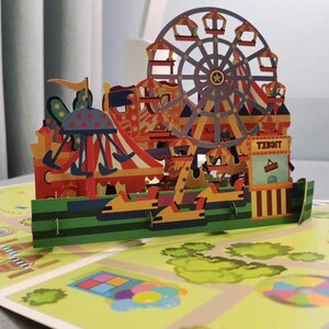 Cartão de felicitações 3D de parque de diversões - Cartão de felicitações de aniversário infantil - Cartão de felicitações 3D de carnaval de circo de fantasia