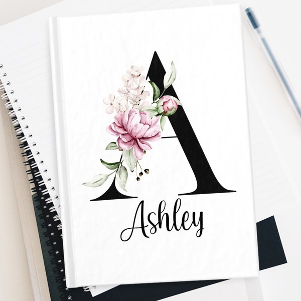 Custom Monogram Floral Hardcover Journal, Lined Journal, Personal Notebook, Hardcover Diary, Graduation Gift for Her