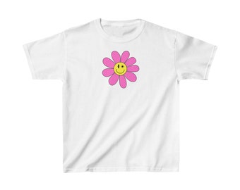 Happy Daisy Baby Tee, Y2K Baby Tshirt, Retro Cropped Tshirt, Multiple Colors/Sizes