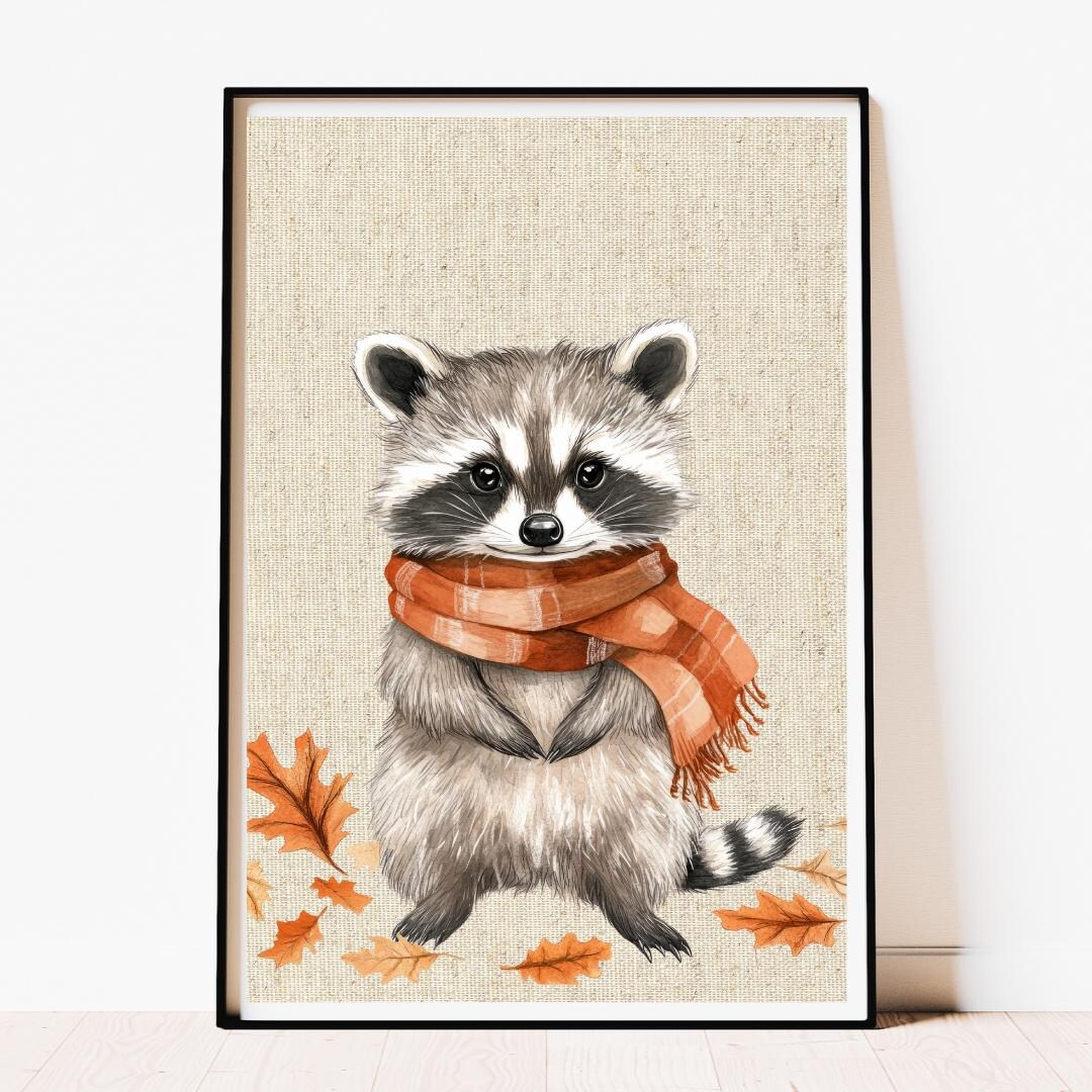 Raccoon Baby Cute Fall Digital Print Adorable Woodland Creatures, Fall ...