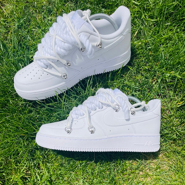 White Air Force 1 with Thick Rope Lace | Authentic AF1 | Air Force 1 | Lace Front | White Rope Laces Custom Air Force 1 | Custom Sneakers
