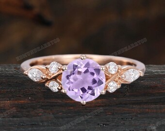 Vintage Amethyst engagement ring Unique Rose gold engagement ring woman Antique purple stone wedding ring Bridal Promise Anniversary ring