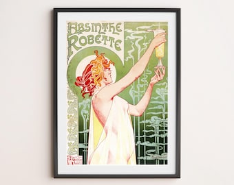 Absinthe Robette Art Nouveau Poster | Giclée High Quality Reproduction Print 11" x 16" Vintage History Liquor Advertising Retro Wall Decor