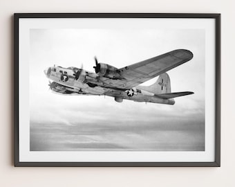 Vintage Airplane Print: Flying Fortress In Flight | Fine Art Print WW2 B-17 Bomber Aviation History WWII Retro 1940s Wall Art Gift for Pilot