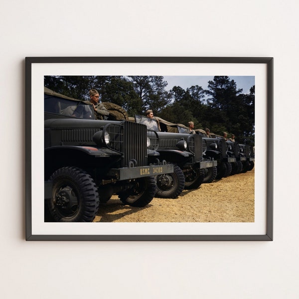 US Marines Vehicle Lineup | Photo Print, WW2, North Carolina, USA, World War II Poster, History Wall Art, Vintage Print, Photography Prints