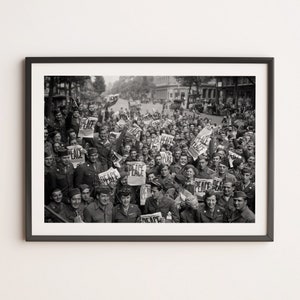 Peace in Paris | Black and White Prints WW2 Poster World War II Parade French History Paris France History Wall Art Vintage Rare Photography