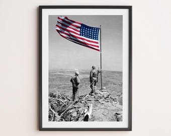 第二次世界大戦のカラー版画：硫黄島上空のアメリカ国旗｜アメリカ海兵隊のファインアートプリント アメリカの歴史 第二次世界大戦 退役軍人への愛国心あふれる贈り物