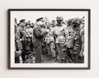 Eisenhower Inspires Easy Company | Black and White Prints, WW2, Band of Brothers, World War II, History Wall Art, USA Vintage Photography