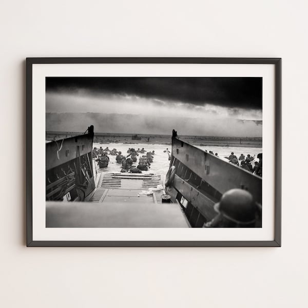 Into the Jaws of Death | Black and White Prints WWII Soldiers D-Day Poster Easy Red Omaha Beach WW2 Normandy Landings Art Vintage WW2 Photo