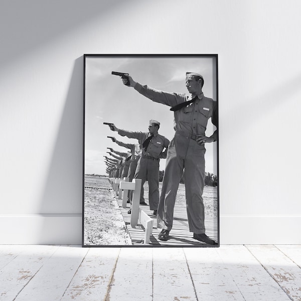 M1911 Firing Line | Black & White Photo WW2 Pistol Art World War II Navy History Wall Art Vintage Photography Prints Firearm Enthusiast Gift