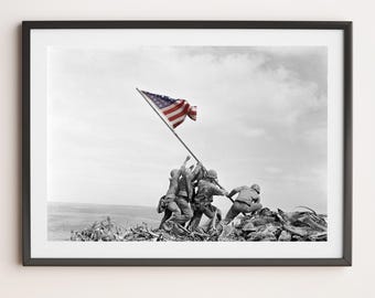 Colorized WWII Print: Raising The Flag On Iwo Jima | Fine Art Print Vintage Photography Wall Art Gift For Veteran Patriotic USA History WW2