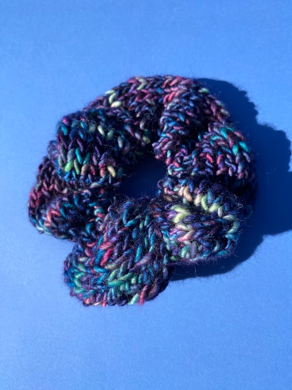 Knit scrunchie handmade scrunchie knitting dark blue hair tie handmade hair elastic cute hair accessory knit