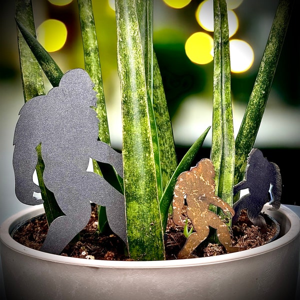 Yeti Bigfoot Plant Companion - Set of 3 - Quirky Sasquatch Mini Plant Stake Decor for Plant Lovers