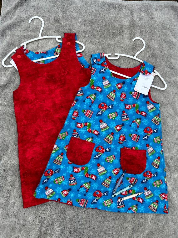 3t winter dresses Girls Reversible Pinafore Dress: Handmade A-line School Functions Trending and Hip Styles by Chic YC 2026-09-11 :: Dresses Bryanna Long Sleeve Mini Color:Blue Gold