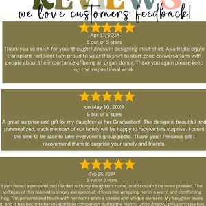 May include: Three customer reviews for a personalized product. The reviews are all positive and include five stars. The first review is from April 17, 2024, the second is from May 10, 2024, and the third is from February 28, 2024.