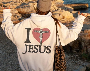 Sudadera con capucha "Amo a Jesús": gráfico de cruz vintage, sudadera cristiana Y2K