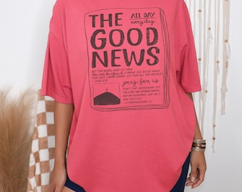 Grafisch T-shirt het goede nieuws, Jezus-T-shirt, christelijk evangelie-T-shirt, evangelie-T-shirt delen, op geloof gebaseerd cadeau, cadeau christelijk gelovige, T-shirt schrift