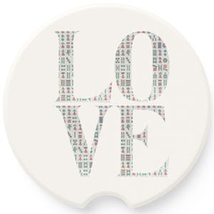 Love  Mahjong Soapstone Car Coaster, Cute Gift for Mahjong Lovers, Car Lovers, Car Decor, Practical Accessory, Unique Car Gift, Mahj, Absorb