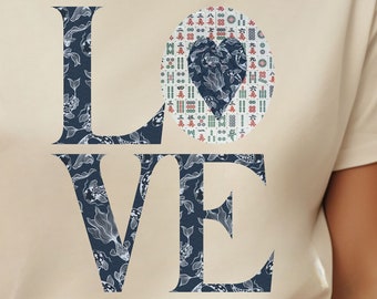 LOVE Mahjong Shirt for Players & Mahjong Lovers Tee for Mahj Enthusiast Shirt for Mahj With Mah Girls Game Night Tournament Prize or Gift