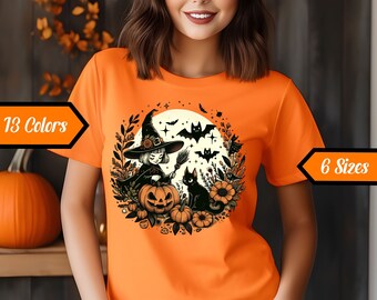Witch and Cat Halloween Shirt, Halloween Shirt, Halloween Witch Funny Shirt, Pumpkin Halloween Shirt, Pumpkin Halloween Shirt