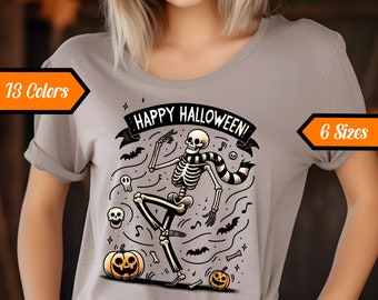 Skeleton Happy Halloween Shirt, Halloween Shirt, Halloween Funny Shirt, Pumpkin Skeleton Halloween Shirt, Funny Halloween Shirt, Halloween