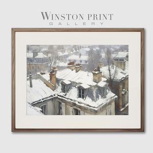 Traditional Painting of European Rooftops, Cityscape Oil Painting of Town, Vintage European Painting, Digital Download
