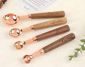 Handmade Walnut Measuring Spoon Set With Personalized Carved Handles, Perfect Baking Gifts, Measuring Spoons And Stirrers