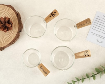 Personalized 100ml Wooden Handle Espresso Cup, Customized Wooden Handle Glass Measuring Cup, Coffee Measuring Cup, Embossed Gift