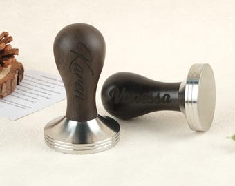 Personalized Engraved Espresso Tamper With Custom Sandalwood Or Rosewood Handle, 51/53/58mm, 304 Stainless Steel Coffee Tamper.