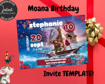Moana Geburtstagseinladung, Printable Einladung Vorlage - Sofort Download