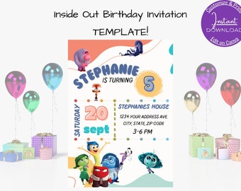 Inside Out Geburtstagseinladung, Inside Out Party, Druckbare Einladung Vorlage - Sofort Download