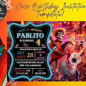 Coco Disney Birthday Invitation, Girl or Boy Bday Invitation, Printable Invitation Template - Instant Download