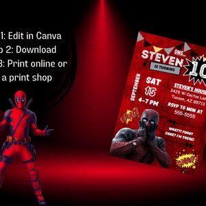 Deadpool Geburtstagseinladung, OMG Deadpool, Druckbare Einladung Vorlage - Sofort Download Bild 3