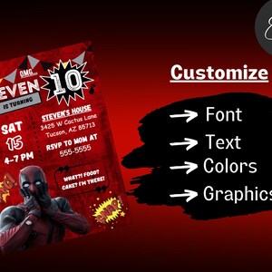 Deadpool Geburtstagseinladung, OMG Deadpool, Druckbare Einladung Vorlage - Sofort Download Bild 4