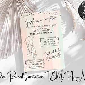 Gender Reveal Invitation, Boho invite, Printable Invitation Template - Instant Download