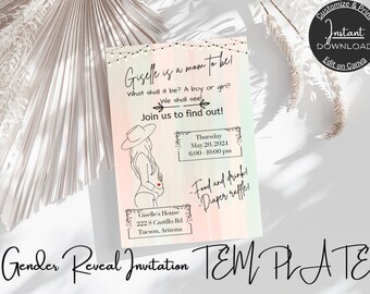 Gender Reveal Einladung, Boho Einladung, Printable Einladung Vorlage - Sofort Download