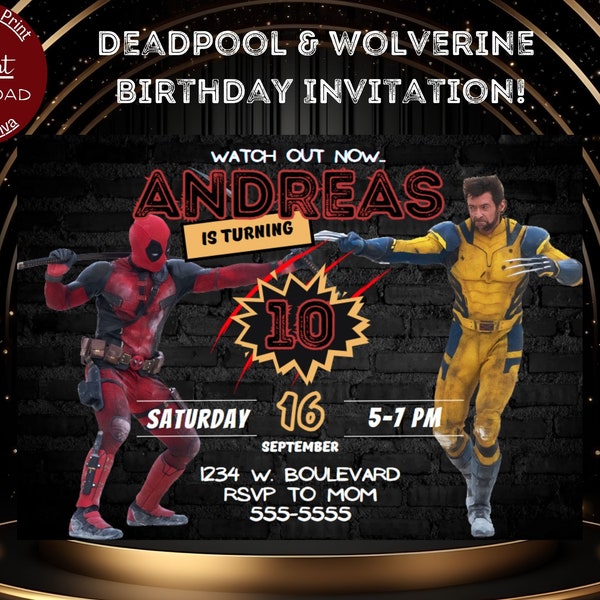 Deadpool Wolverine Invitation Etsy Deadpool Wolverine Invitation Etsy