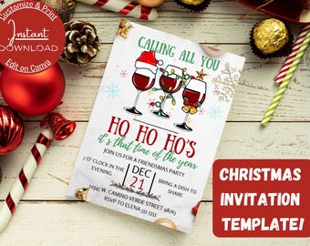 Ho Ho Ho Weihnachten Einladung, lustige einladen, printable Vorlage - sofort Download