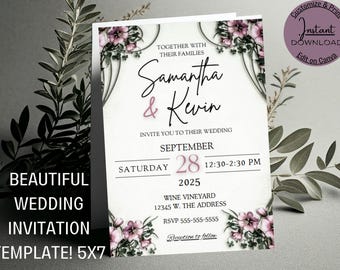 Bearbeitbare schöne Hochzeitseinladung, druckbare Hochzeitseinladung - Sofortiger Download
