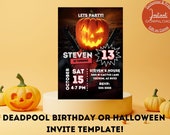 Deadpool Birthday OR Halloween Invitation, Spooky invite, 5x7 Printable Invitation Template - Instant Download
