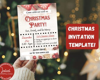 Weihnachtsfeier-Einladung, printable Vorlage - Instant Download