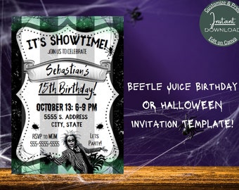 Beetle Juice Geburtstag oder Halloween Einladung, Gruselige Einladung, Printable Einladung Vorlage - Sofort Download