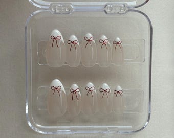 Handmade french tip bow nails
