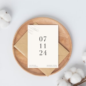 Modello di invito a nozze minimalista salva la data numerico / invito a nozze / design invito numerico / invito neutro semplice sfumato