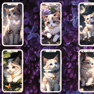 Cute Cat Phone Wallpapers, Set Of 6, Phone Lock Screen, iOS Wallpaper Bundle, Fantasy, iOS 16,Android, Phone Backgrounds for Cat Lover